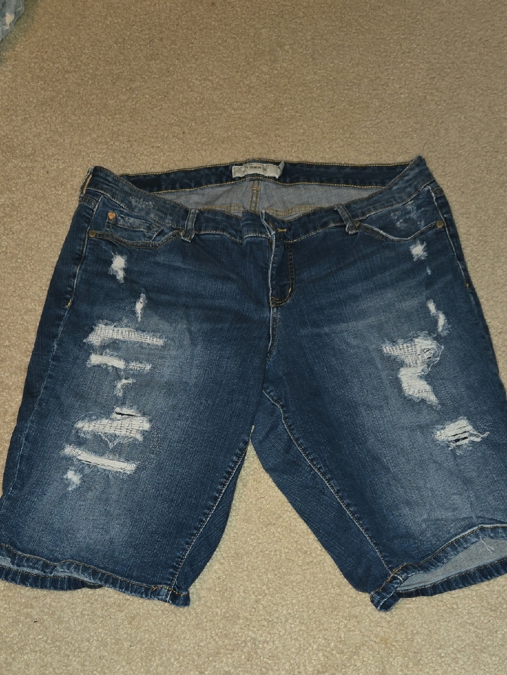 torrid Distressed Dark Blue Denim Bermuda Shorts